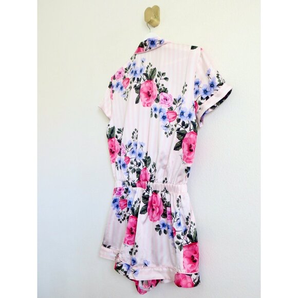 Victoria's Secret Floral Stripe Satin Pajama Romper Sleepwear SZ S - Picture 9 of 10